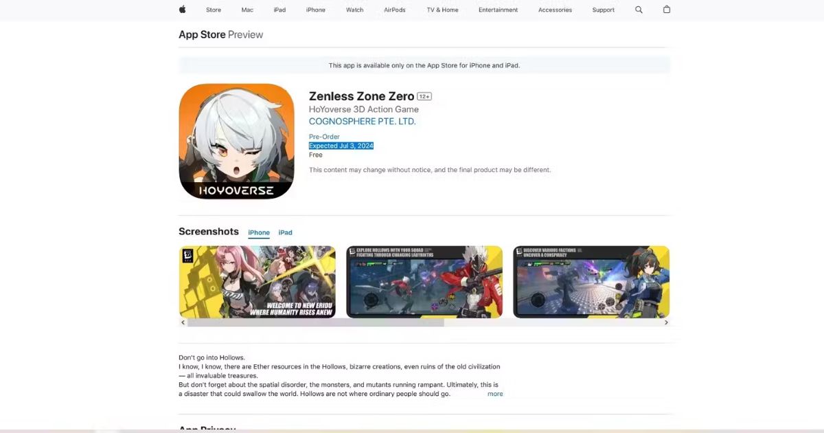 Tanggal rilis zenless zone zero