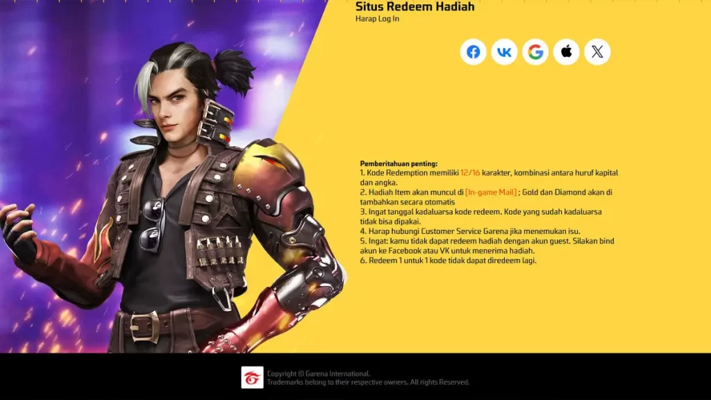 Situs Resmi Penukaran Kode Redeem Free Fire Garena
